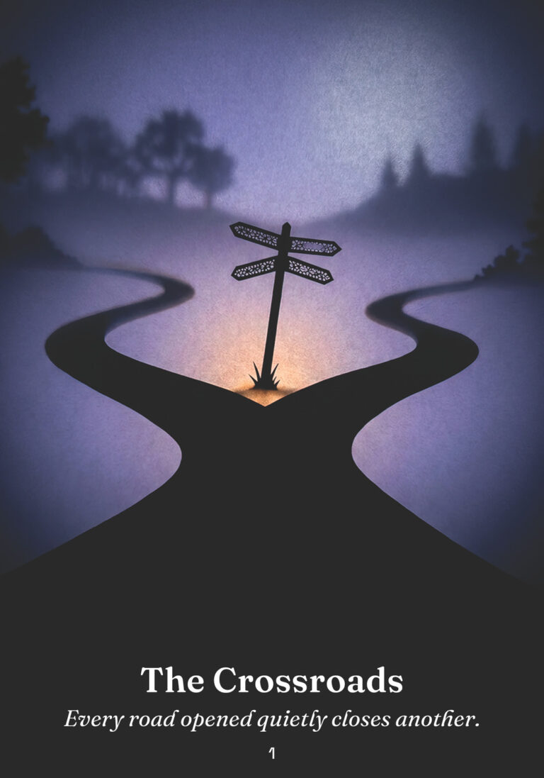 The Crossroads oracle card from the The Trickster Oracle