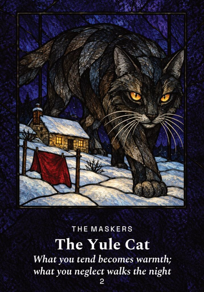 The Yule Cat oracle card from The Yule Beasts Oracle deck