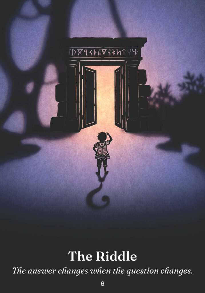 The Riddle oracle card from the The Trickster Oracle deck