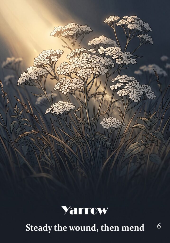 Yarrow oracle card from the Hearth & Hedge Oracle deck