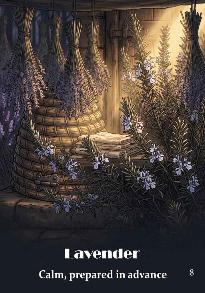 Lavender oracle card from the Hearth & Hedge Oracle deck