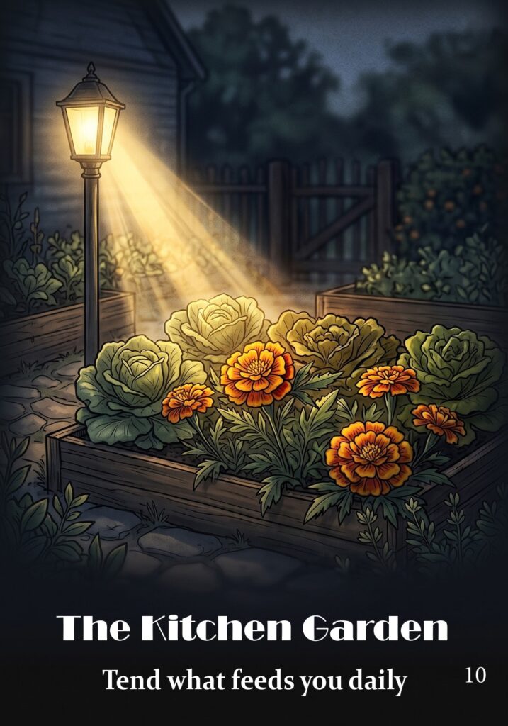The Kitchen Garden oracle card from the Hearth & Hedge Oracle deck