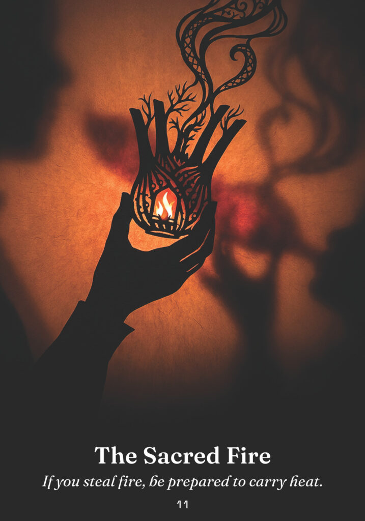 The Sacred Fire oracle card from the The Trickster Oracle deck