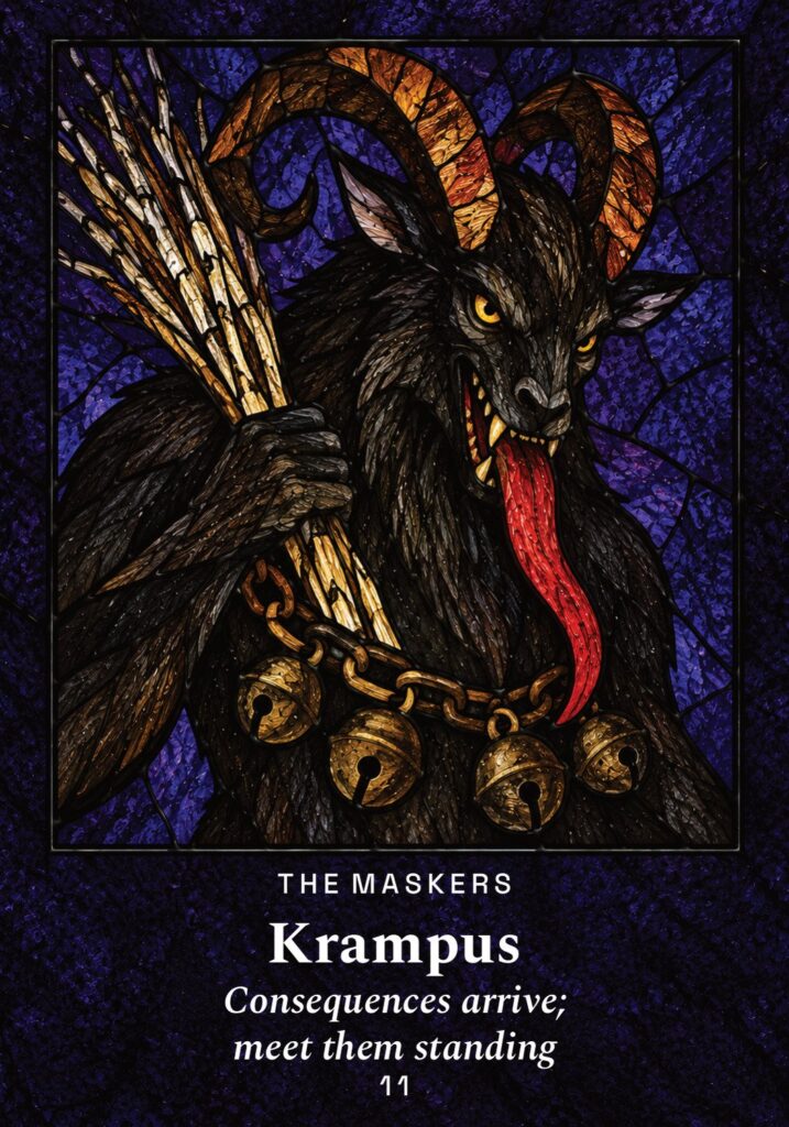 Krampus oracle card from The Yule Beasts Oracle deck