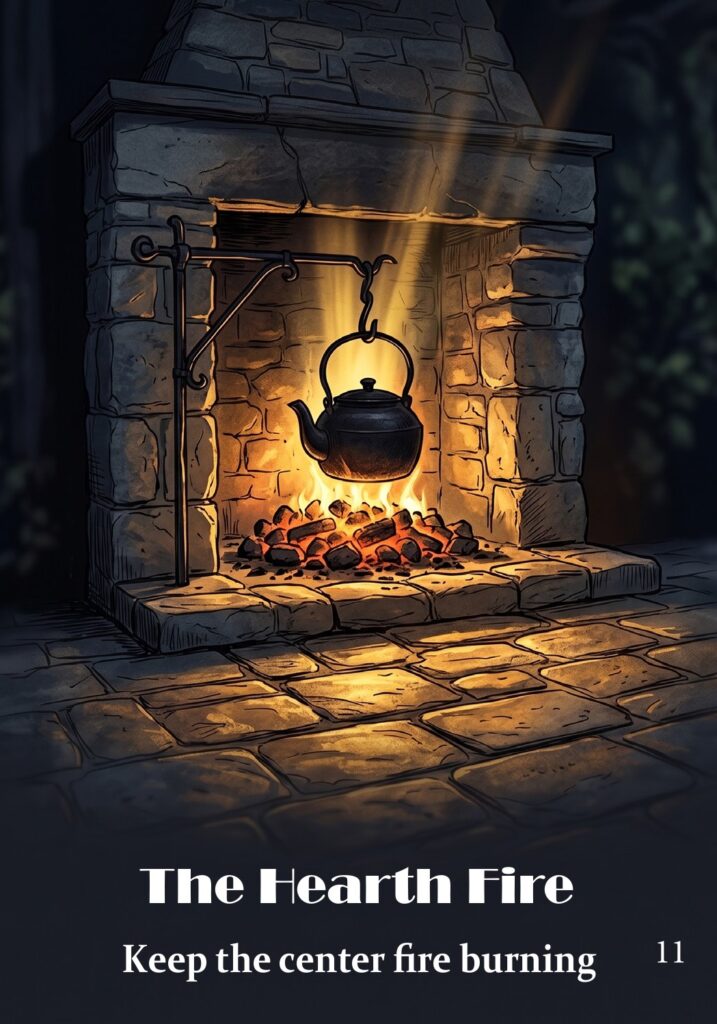 The Hearth Fire oracle card from the Hearth & Hedge Oracle deck