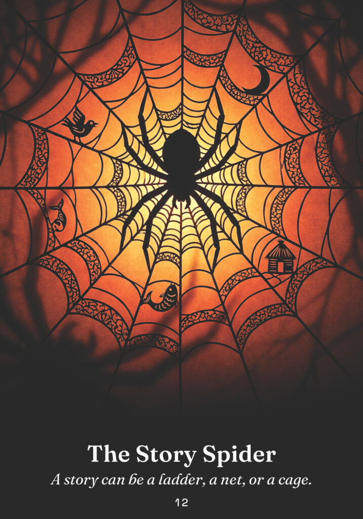 The Story Spider oracle card from the The Trickster Oracle deck