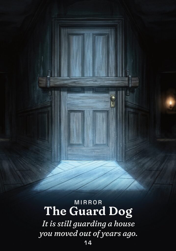The Guard Dog oracle card from The Gold in the Dark deck