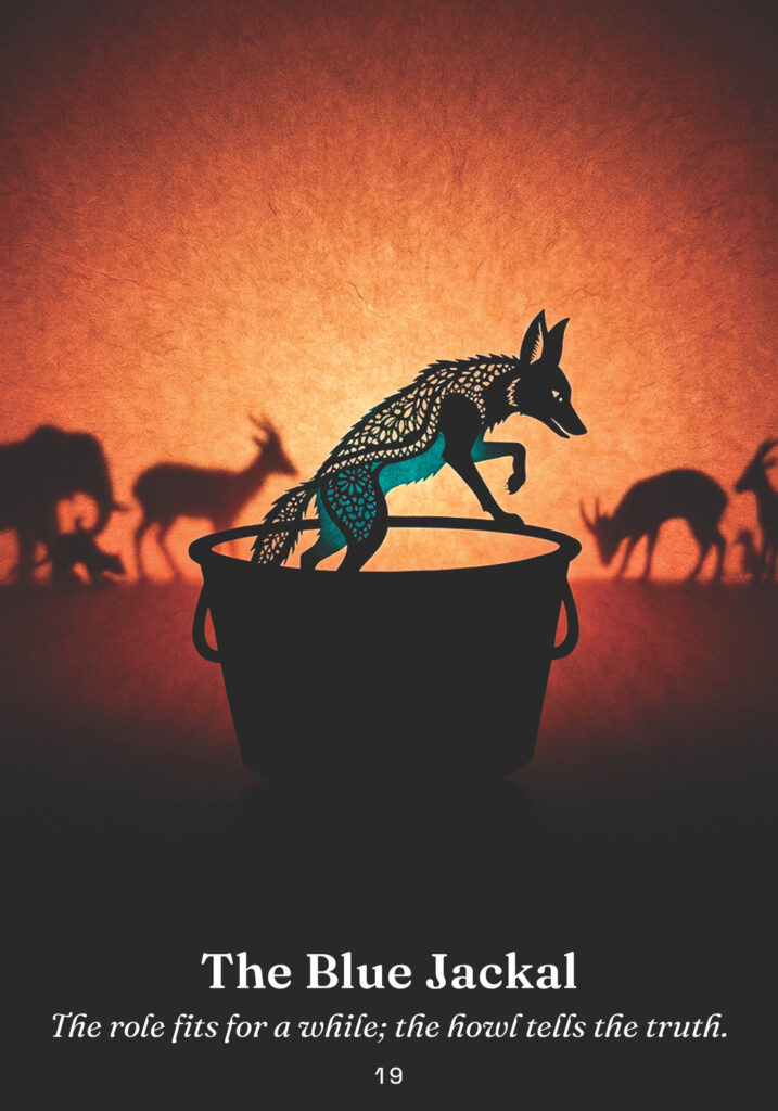 The Blue Jackal oracle card from the The Trickster Oracle deck