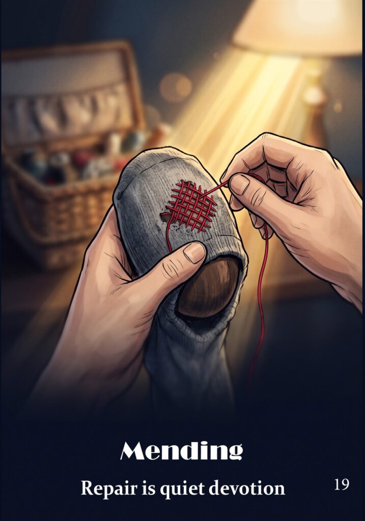 Mending oracle card from the Hearth & Hedge Oracle deck