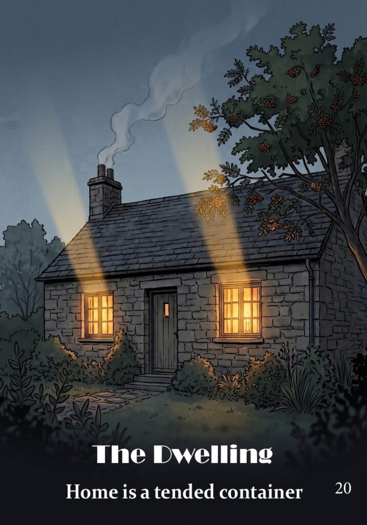 The Dwelling oracle card from the Hearth & Hedge Oracle deck