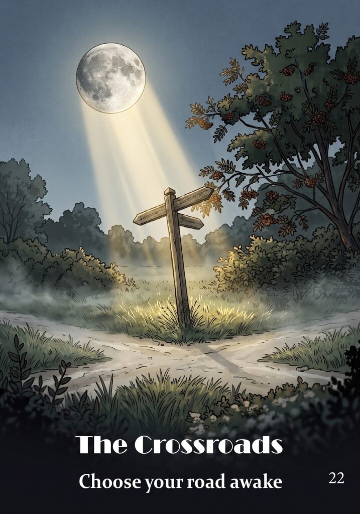 The Crossroads oracle card from the Hearth & Hedge Oracle deck