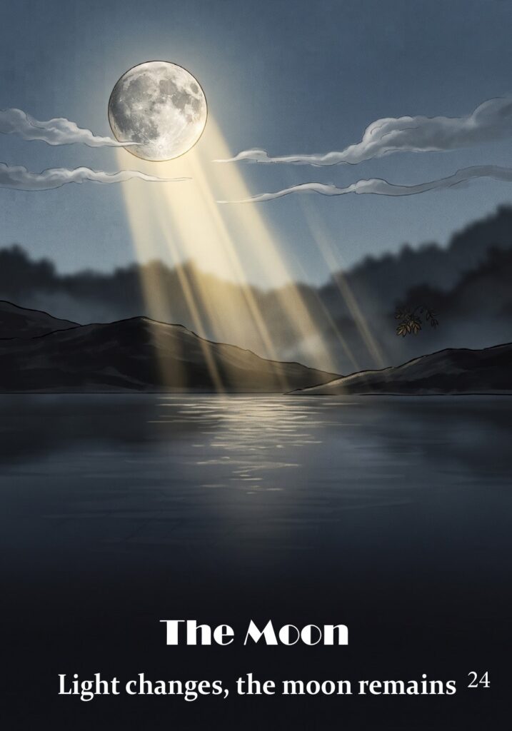 The Moon oracle card from the Hearth & Hedge Oracle deck