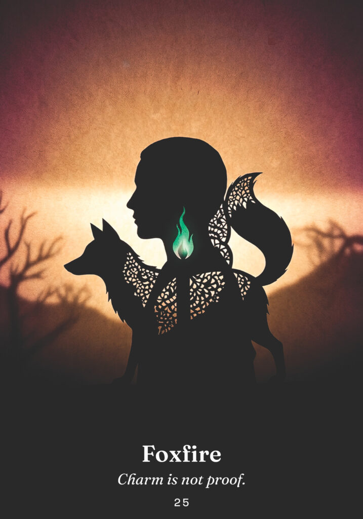 Foxfire oracle card from the The Trickster Oracle deck