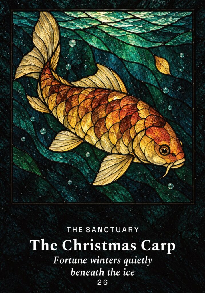 The Christmas Carp oracle card from The Yule Beasts Oracle deck