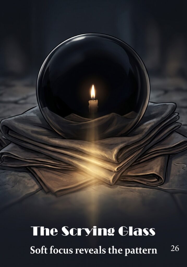 The Scrying Glass oracle card from the Hearth & Hedge Oracle deck