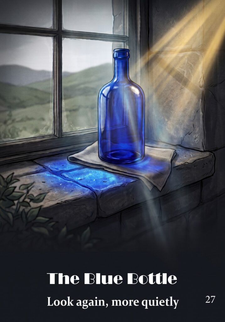 The Blue Bottle oracle card from the Hearth & Hedge Oracle deck