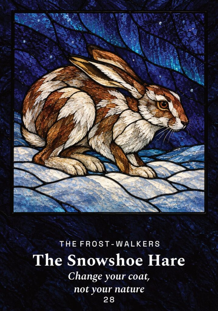 The Snowshoe Hare oracle card from The Yule Beasts Oracle deck