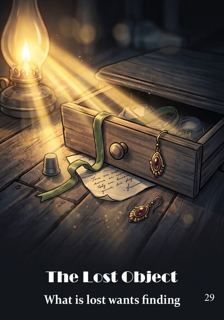 The Lost Object oracle card from the Hearth & Hedge Oracle deck