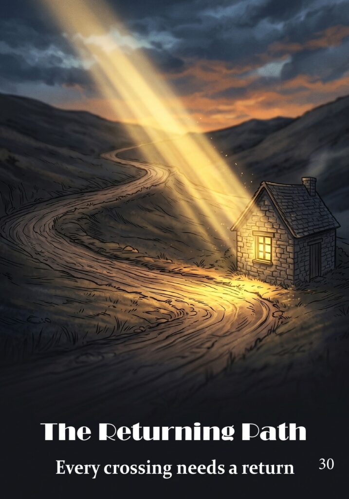 The Returning Path oracle card from the Hearth & Hedge Oracle deck