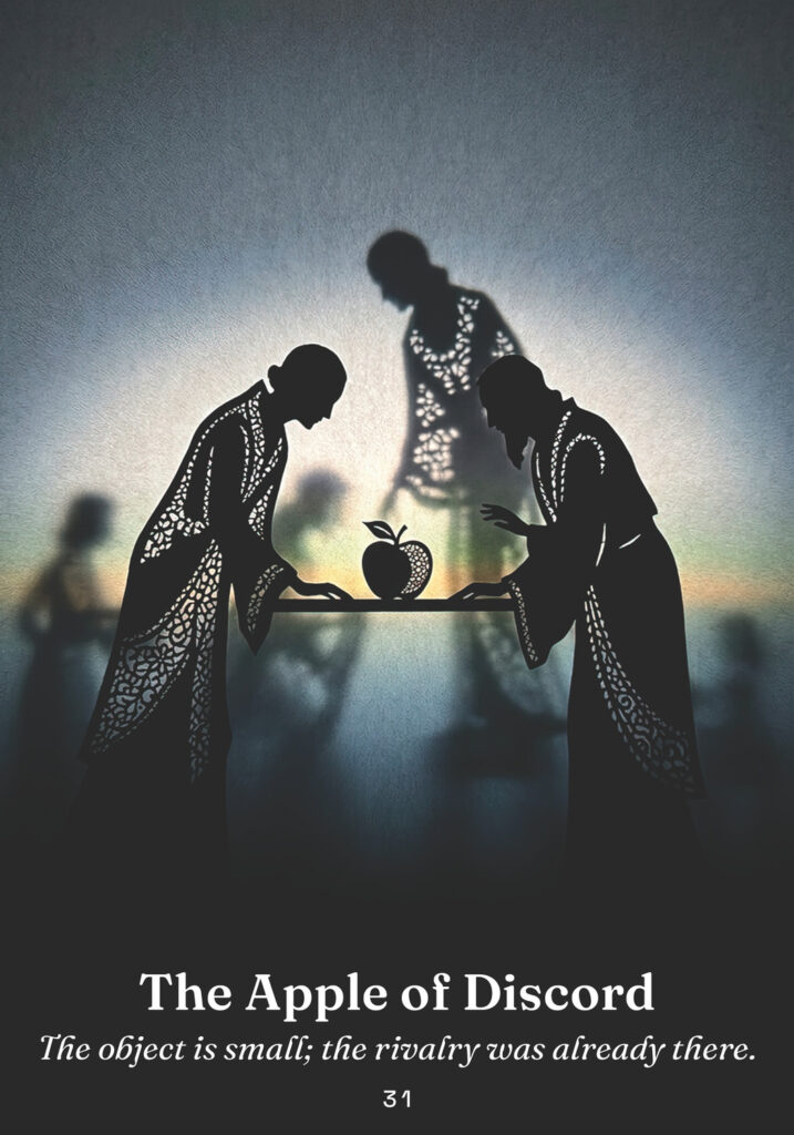 The Apple of Discord oracle card from the The Trickster Oracle deck
