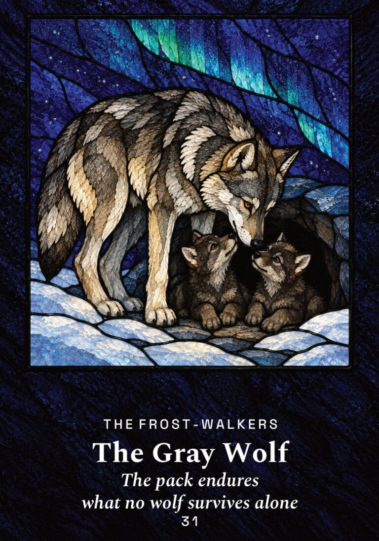The Gray Wolf oracle card from The Yule Beasts Oracle