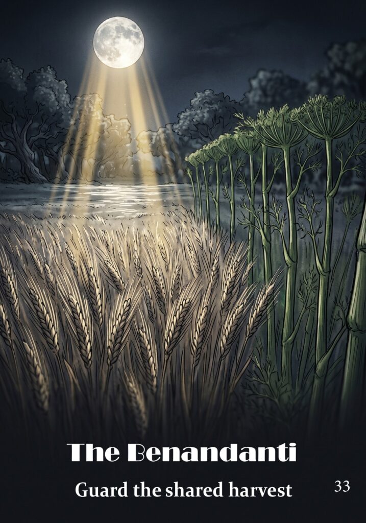 The Benandanti oracle card from the Hearth & Hedge Oracle deck