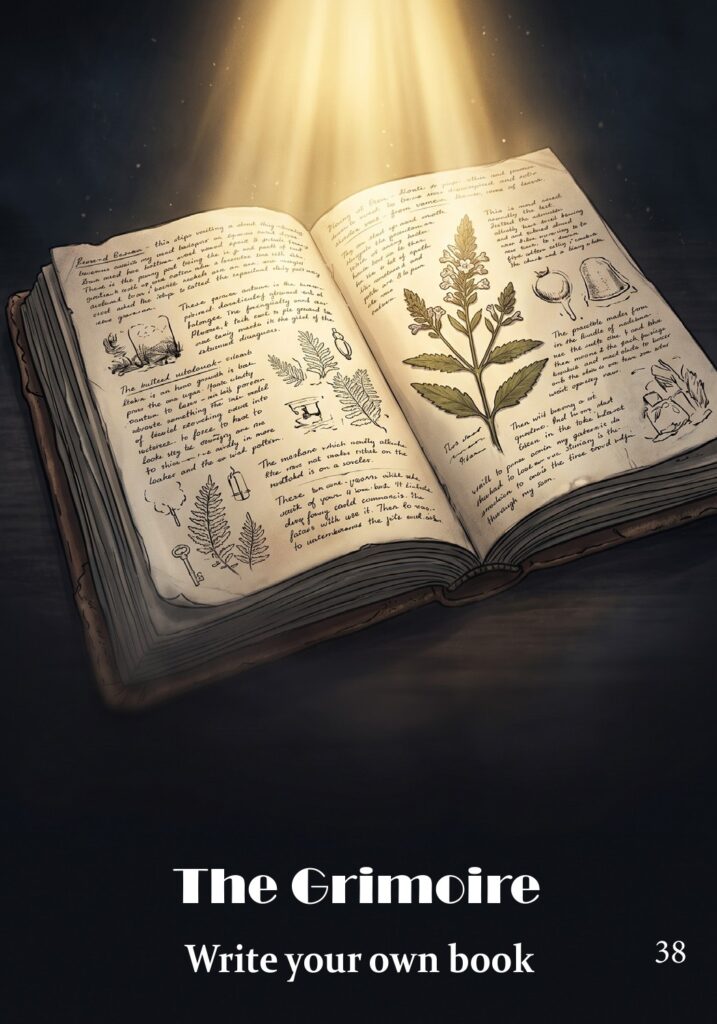 The Grimoire oracle card from the Hearth & Hedge Oracle deck