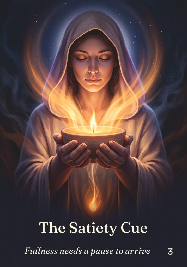The Satiety Cue oracle card from The Table of Connection Oracle deck