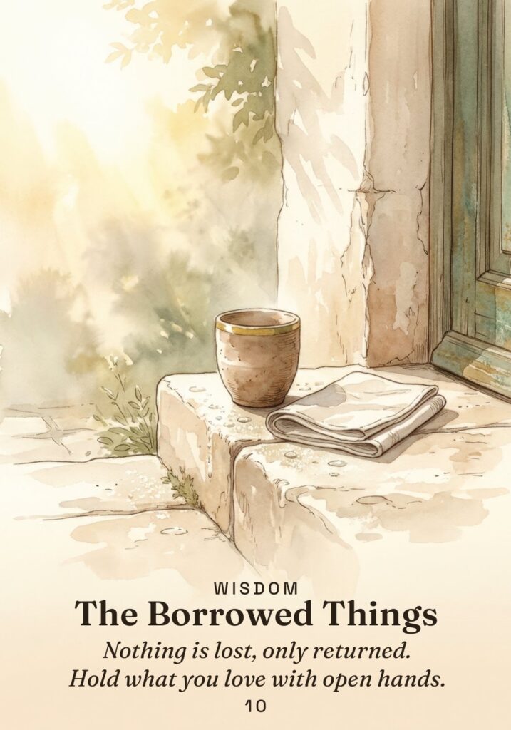 The Borrowed Things oracle card from The Stoic Oracle deck