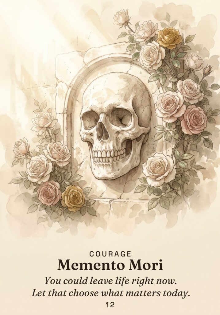 Memento Mori oracle card from The Stoic Oracle deck