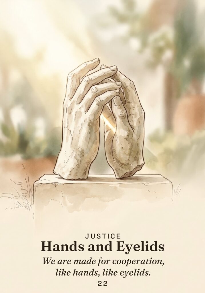 Hands and Eyelids oracle card from The Stoic Oracle deck