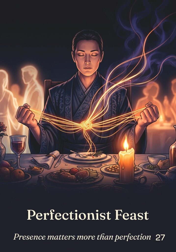 Perfectionist Feast oracle card from The Table of Connection Oracle deck