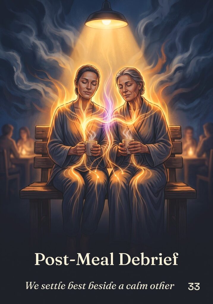 Post-Meal Debrief oracle card from The Table of Connection Oracle deck
